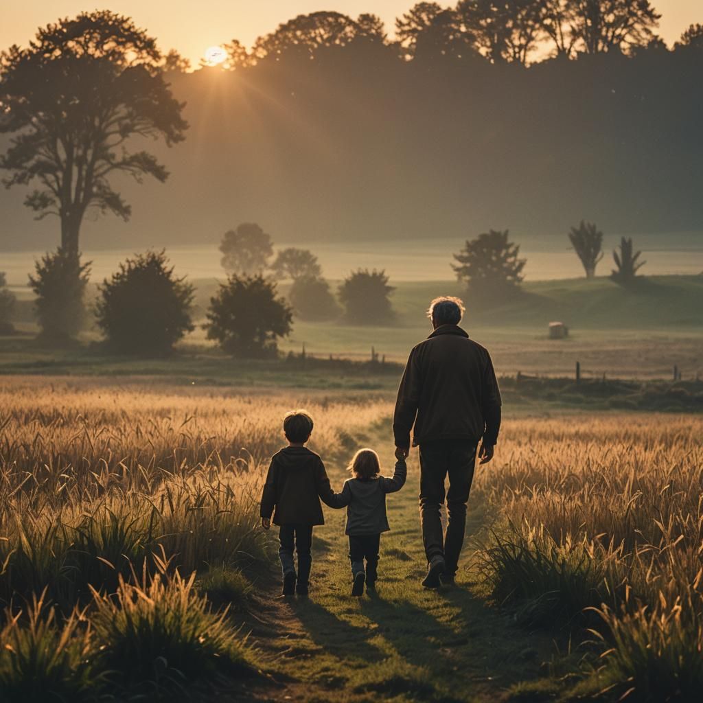 A walking with Dad in the contryside
