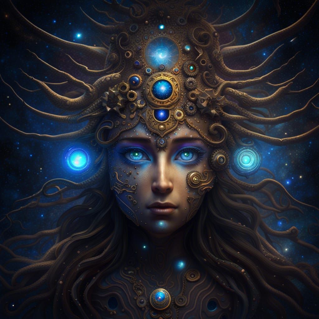 Space cosmic face with all seeing beautiful galaxy eyes, through ...