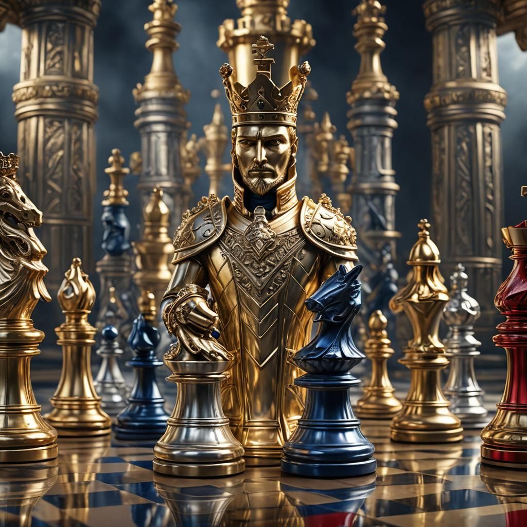 Golden and Silver Chess King on Pedestal