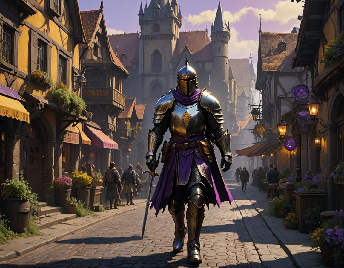  A knight walking through his hometown on a normal day 