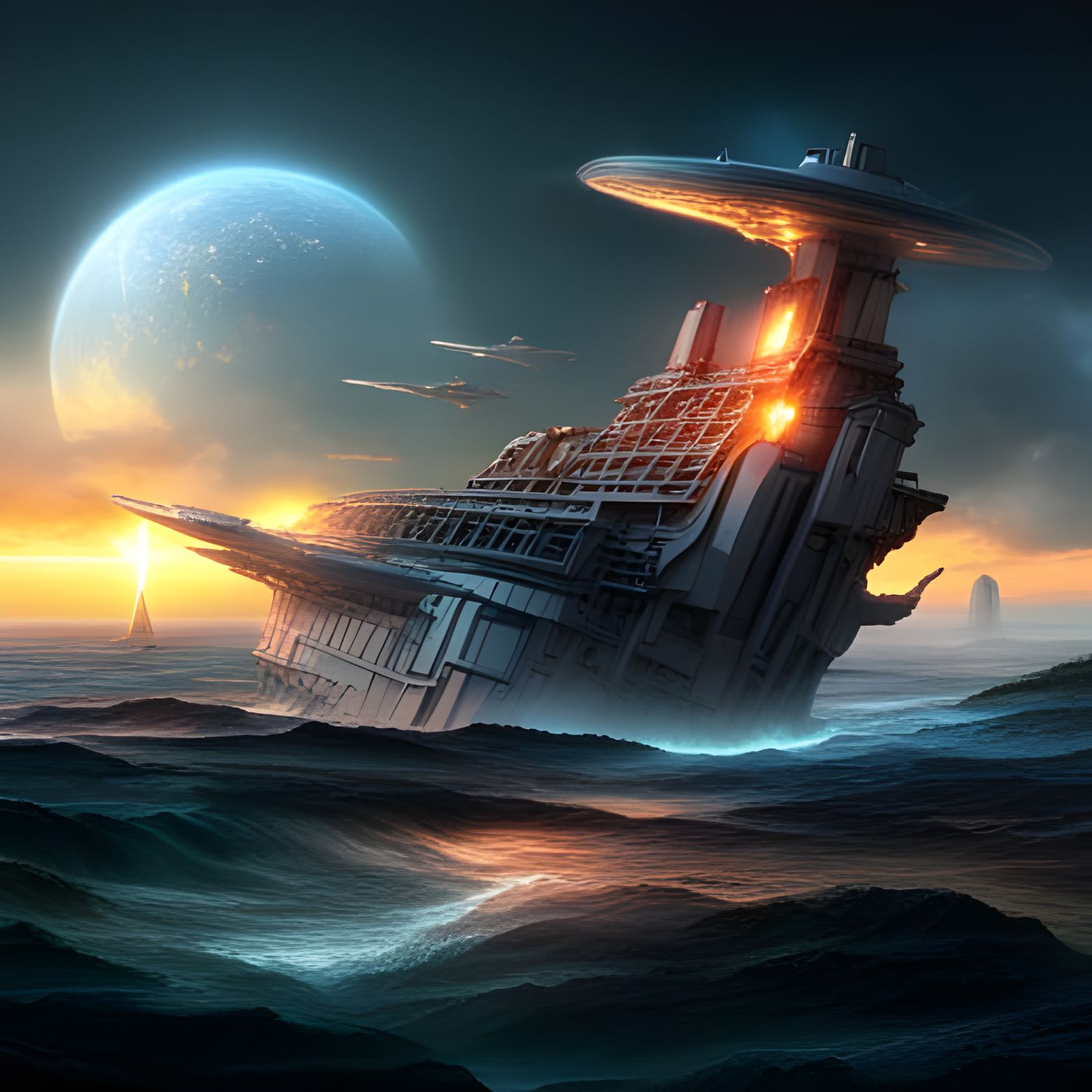 Star ship on a stomy sea
