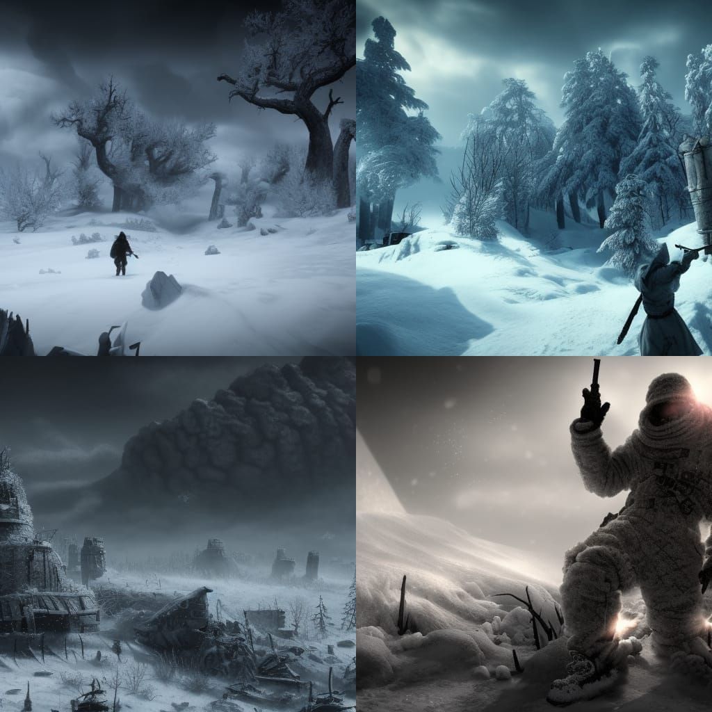Nuclear Winter Wonderland, Somber, Graceful, Deep contrast S...
