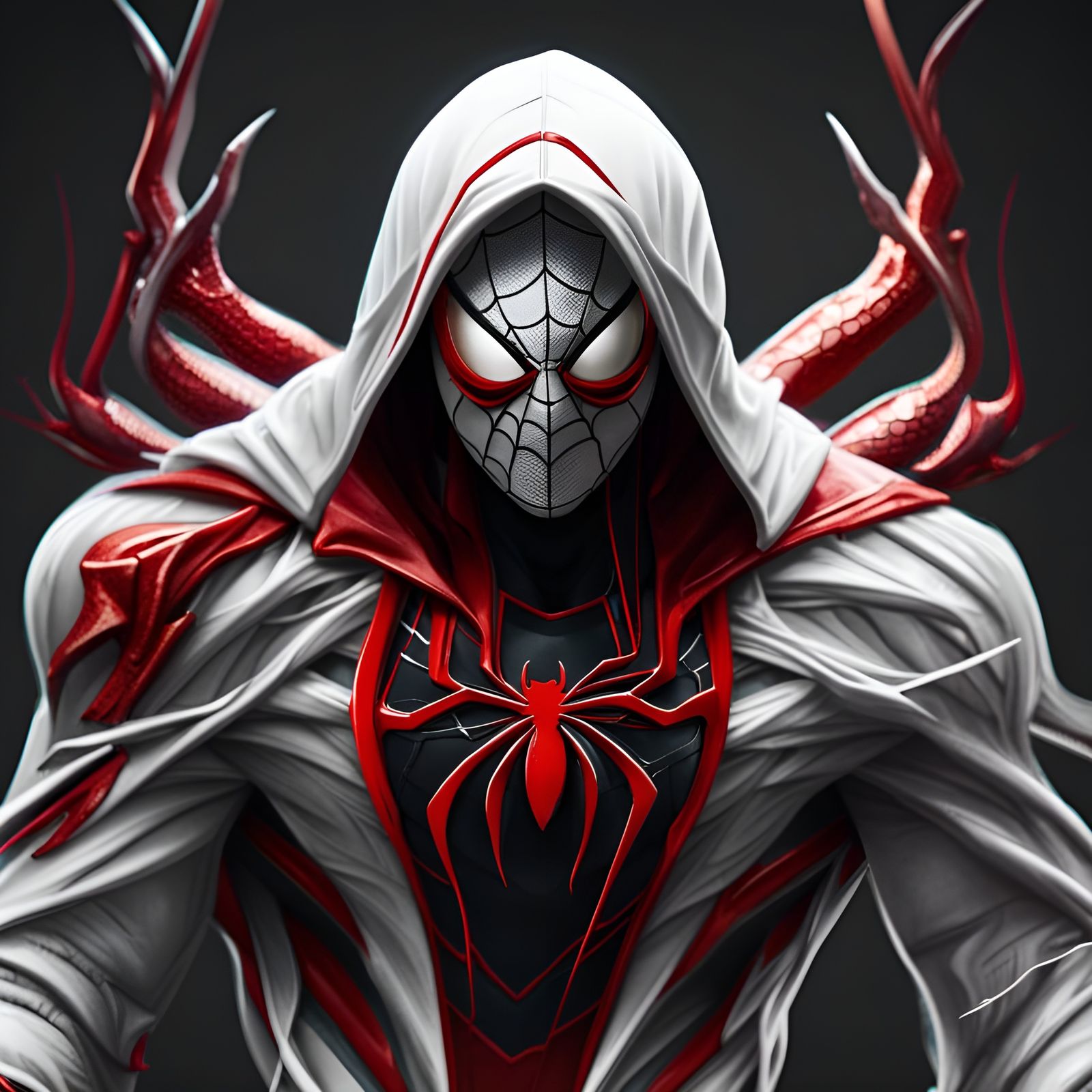 White and red Spider-Man with hood, squinted eyes and talons - AI ...