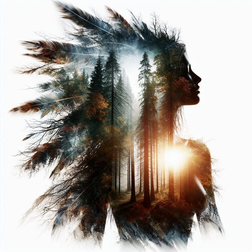 double exposure beautiful fantasy portrait landscape..