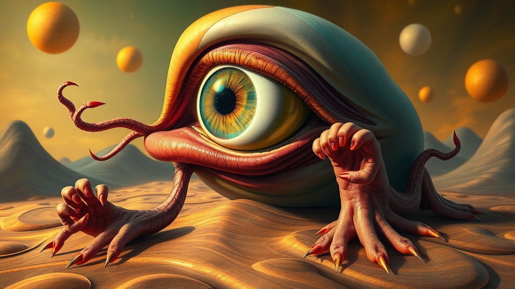 Surreal Salvador Dali style grotesque image, eye, mouths, ha...