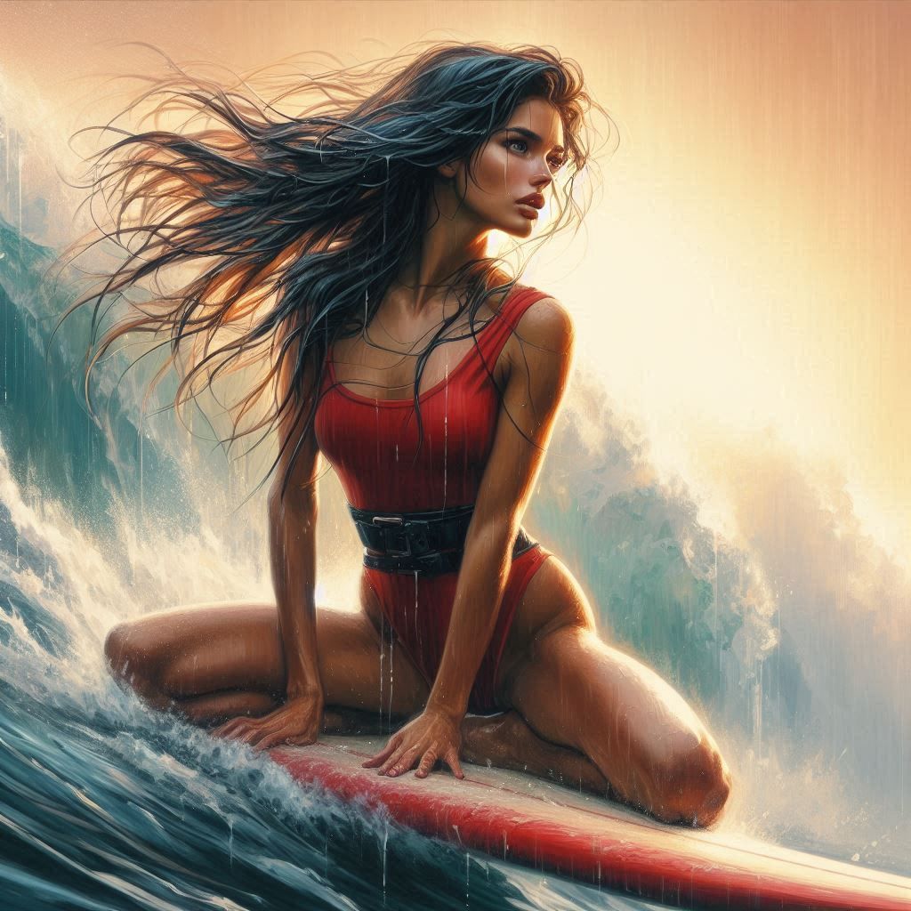 Surfing girl in red and black (#5-8)