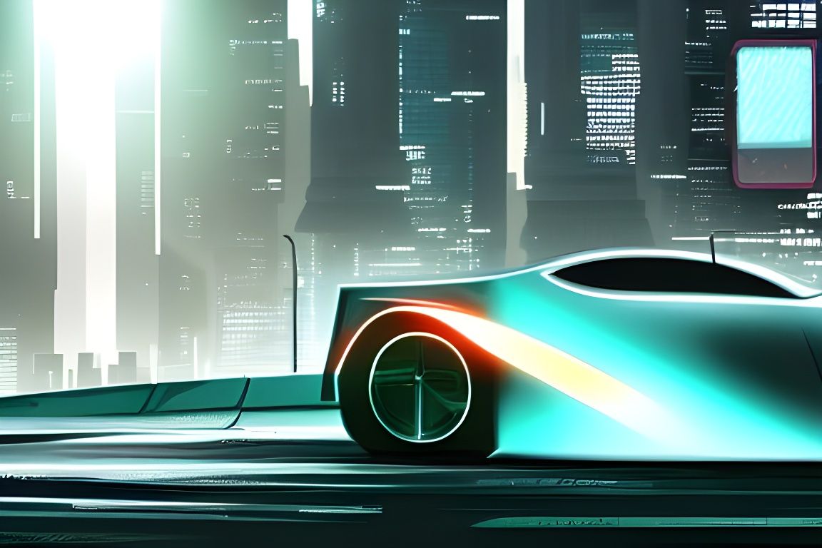 A cyberpunk car in cyberpunk city