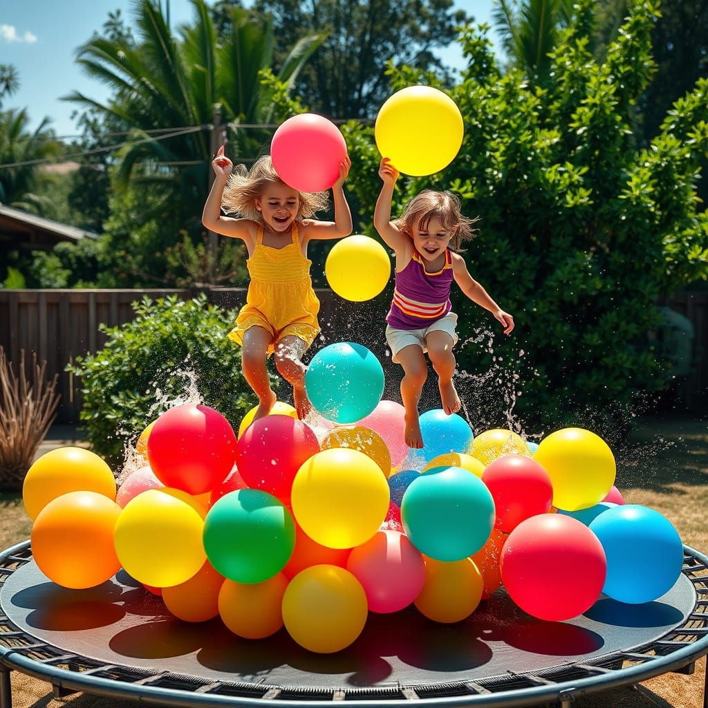 water filled balloons on the trampoline 😁
