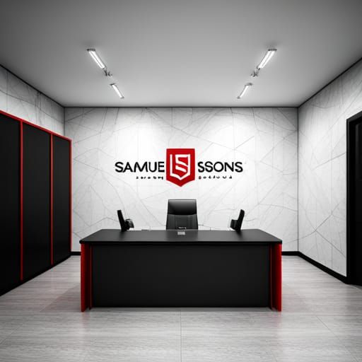 Logo on the wall Samuel & Sons, office, modern, black and wh...