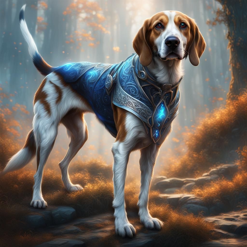 American Foxhound in Spectral Calligraphy style, with blue a...