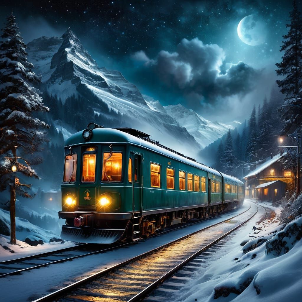 Swiss Alps Wintertime blizzard old diesel