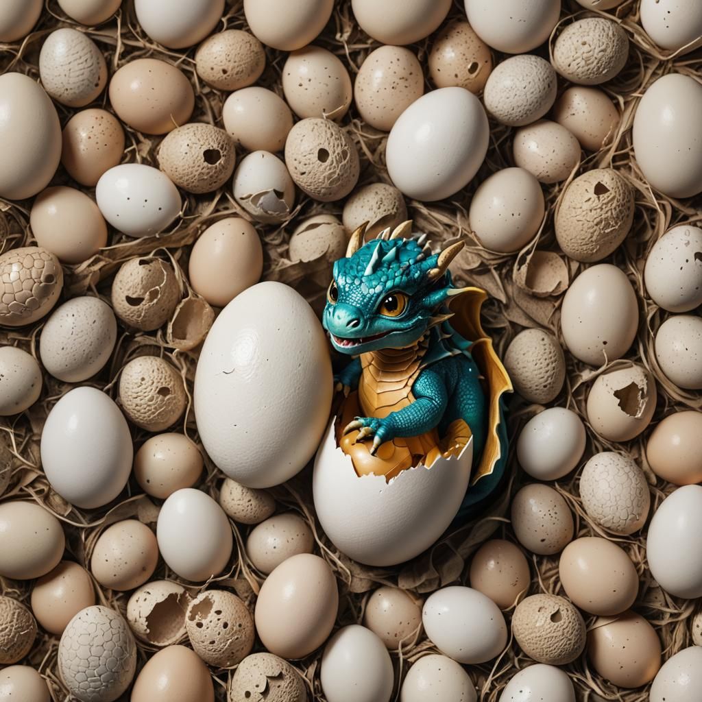 A baby dragon hatching out of an egg
