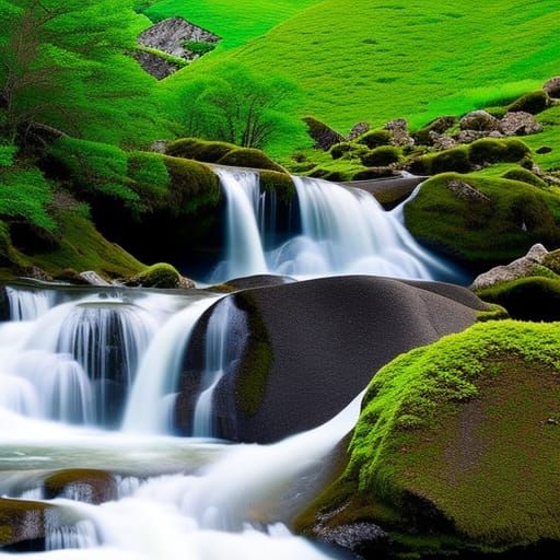 Waterfall and mountains