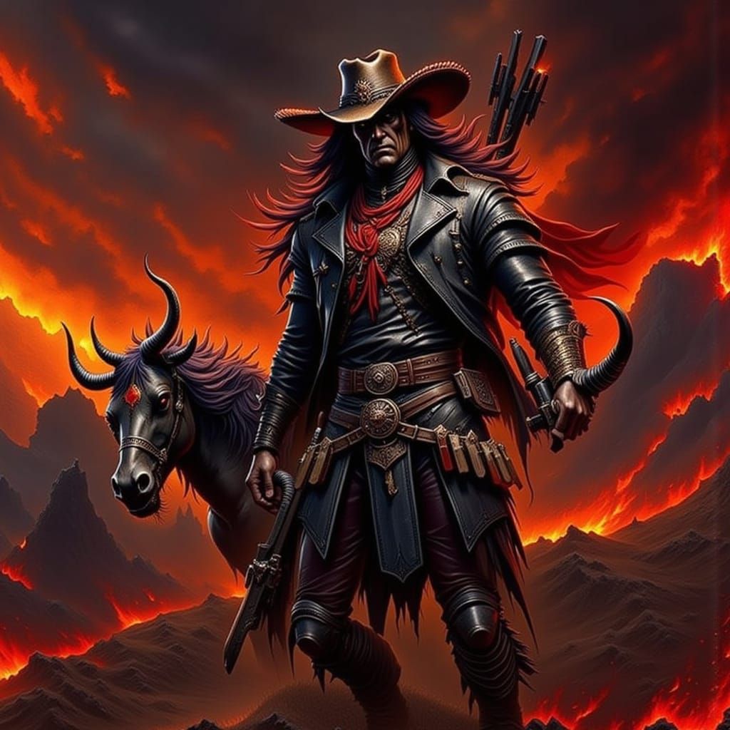 <lora:Old West:1.0> <lora:HellDemon:1.0> <lora:Geometric Flux:1.0> “demon cowboy “