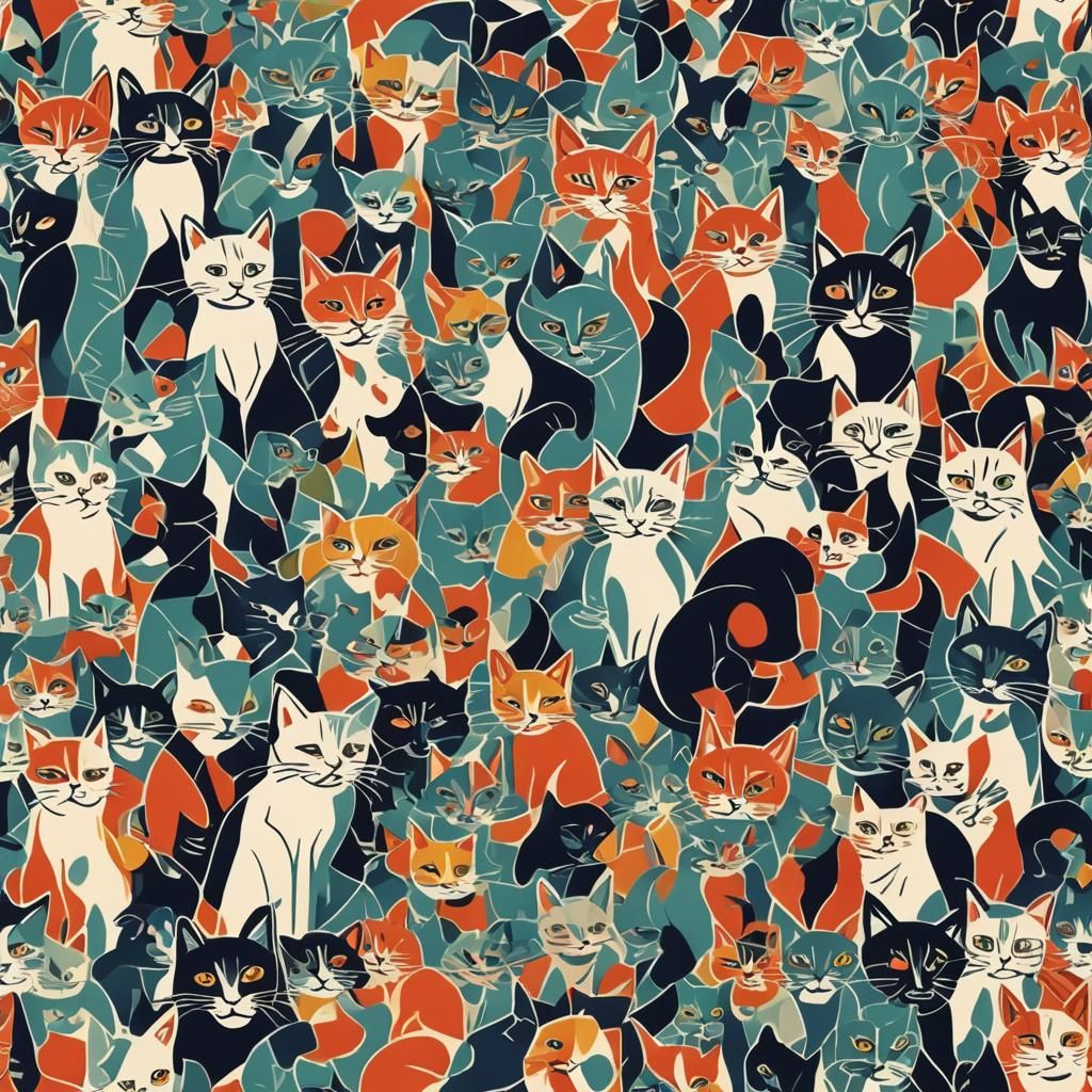 Minimalism two cats, cubism cats, cats sitting, cats playing...
