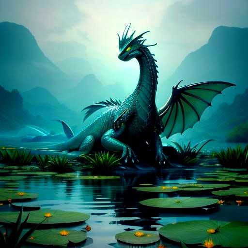 Water dragons hyper-realistic ultra-detailed ultra-graphic