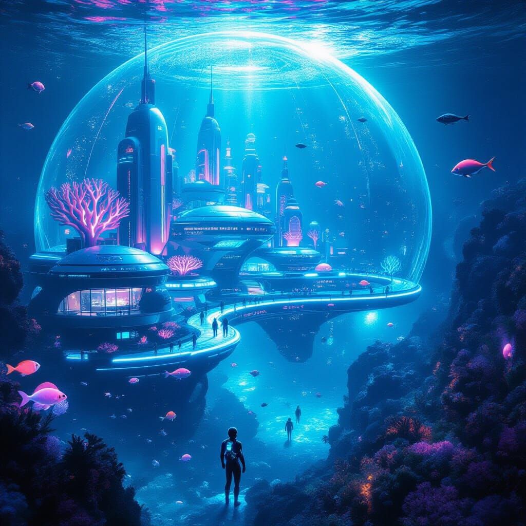 Futuristic Underwater City in Hyperrealistic Style
