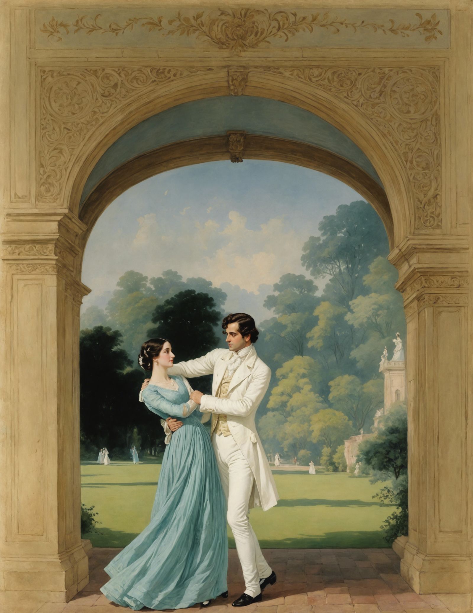 16k resolution, art by Abdur-Rahman Chughtai, Pride and Prejudice, Regency era romance, Elizabeth Bennet in a lush Engli...