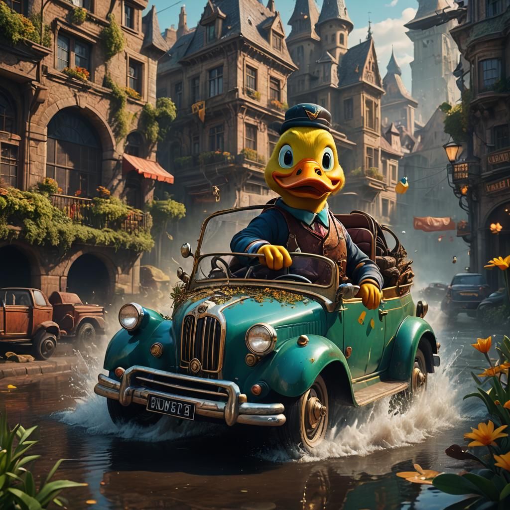 duck driving car