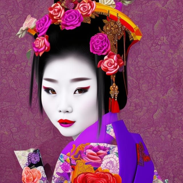 geisha with red roses - AI Generated Artwork - NightCafe Creator