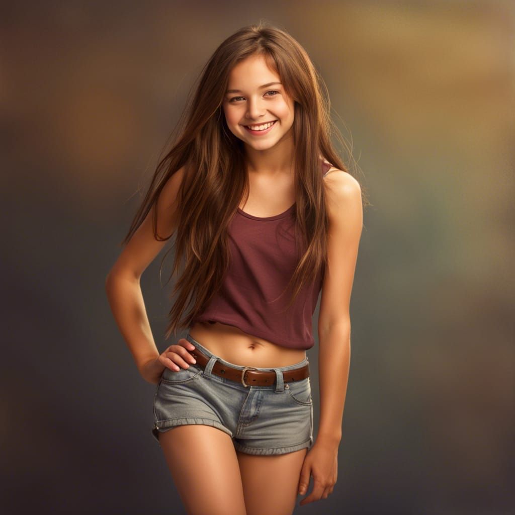 Beautiful 16 year old european girl with long brown hair and a cute ...
