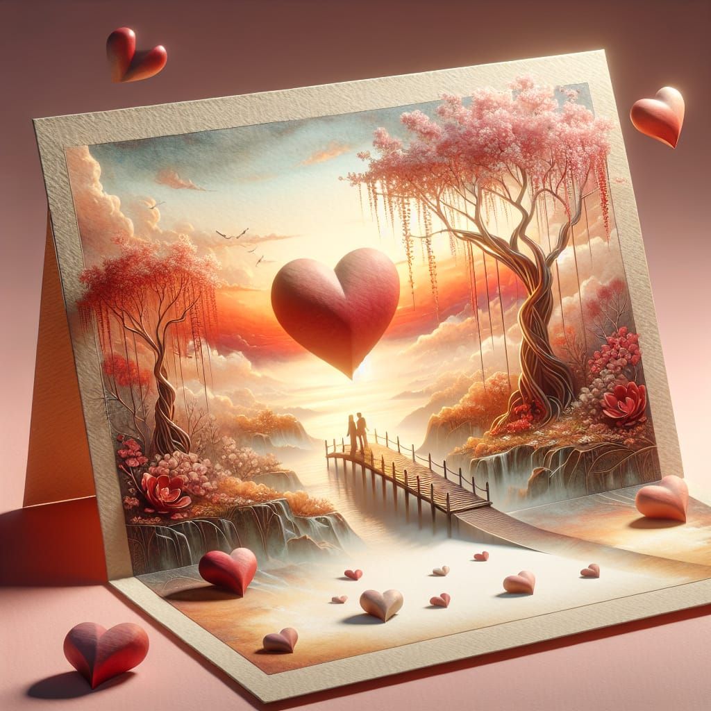 "A sumptuous 3D Valentine's Day card, in a refined watercolor style. The map is open, revealing a romantic ...  by @evinrude