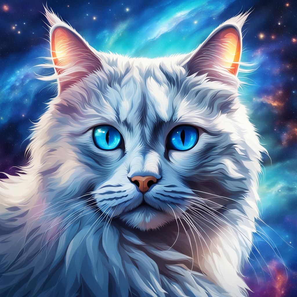 Cute White Cat with Galaxy Eyes
