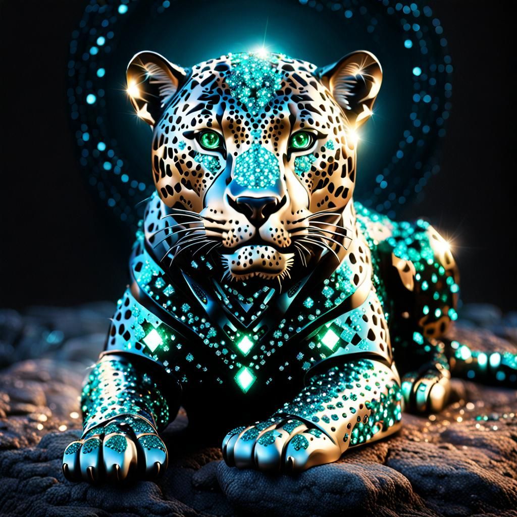 Diamond jaguar, mystical, glitters, luminescence