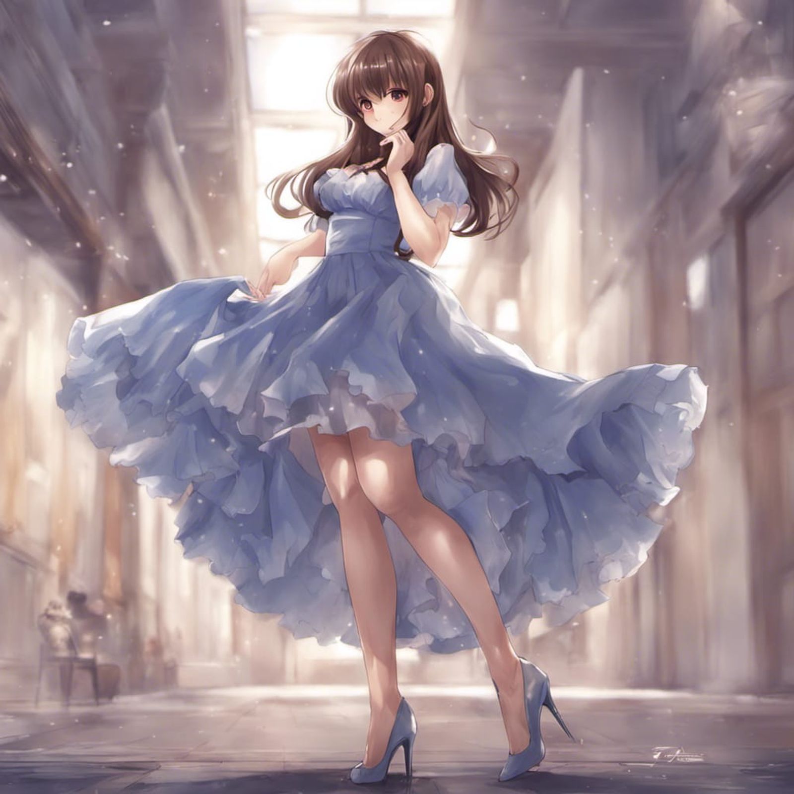 anime girl in a dress with brown hair