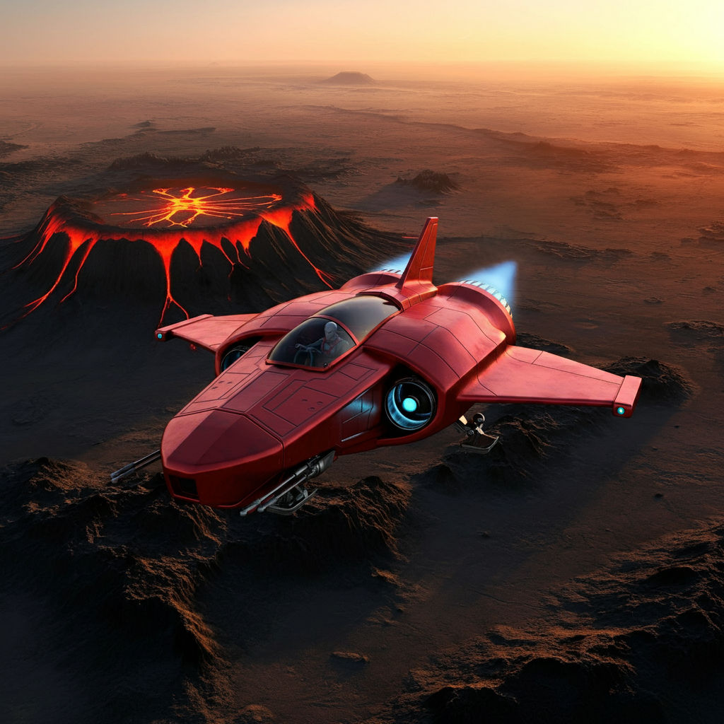 Travellers: Alien space ship mapping out a young volcanic pl...