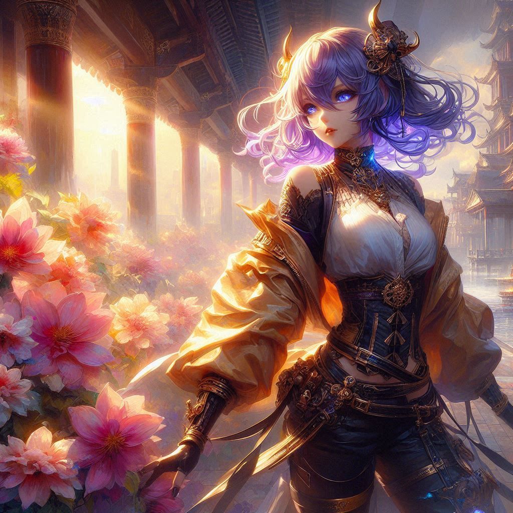 Anime girl, flowers sanctuary