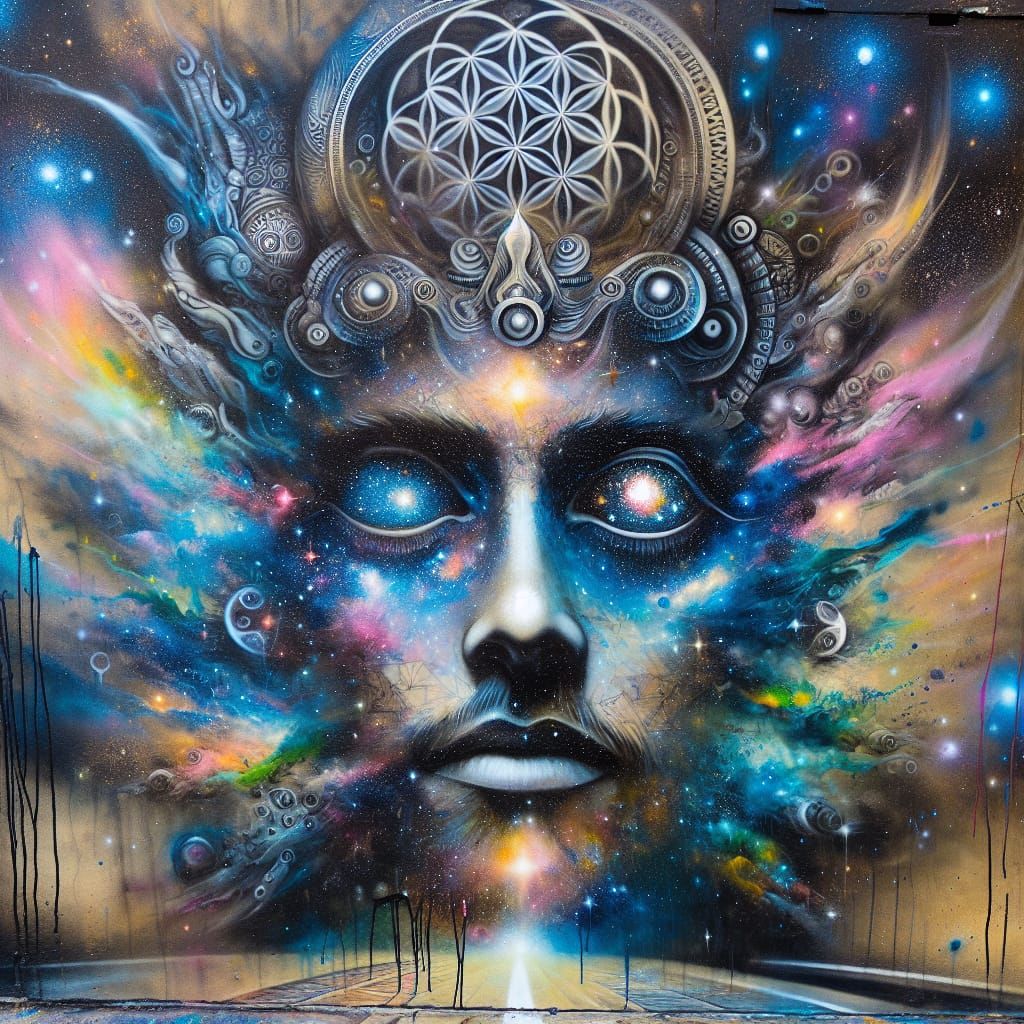 A face made of the night sky with eyes with galaxies inside ...