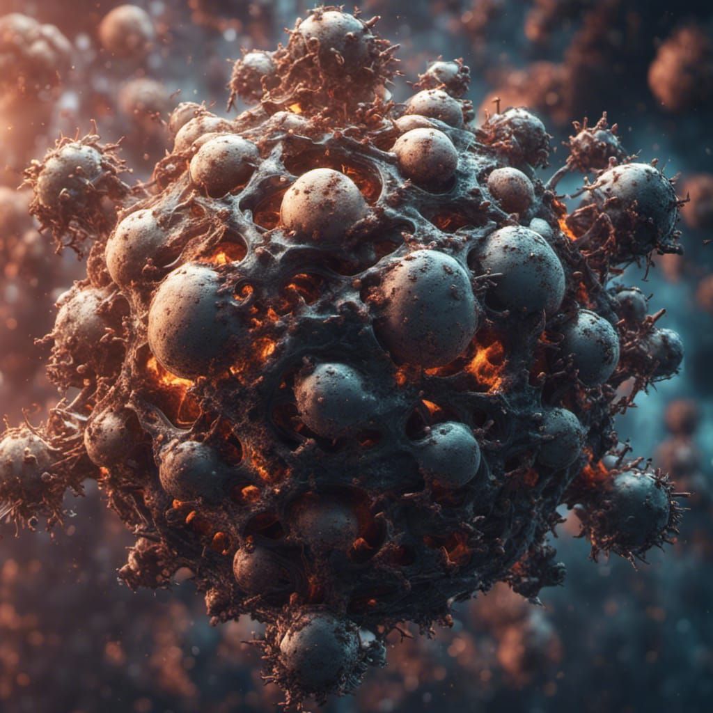 the virus of hate held back by the good atoms and cells with...