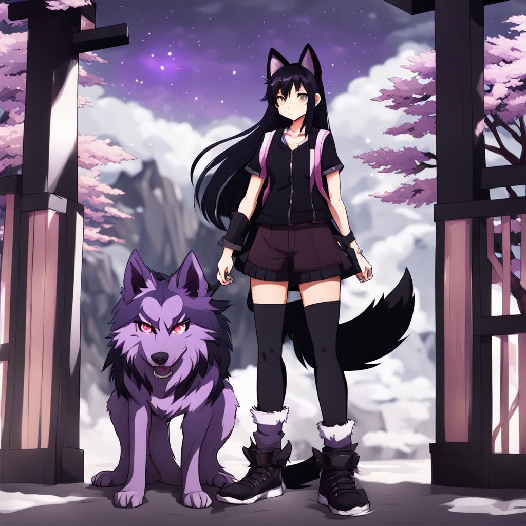 aphmau standing with werewolf ears and tail full body and black shoes ...