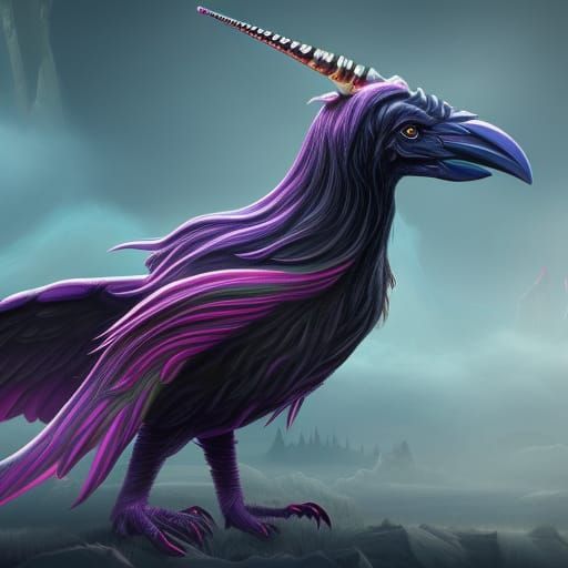 crow merged with a unicorn mutant AI Generated Artwork NightCafe
