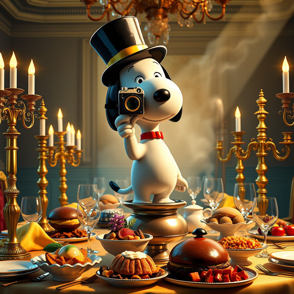Snoopy Taking a photo at a banquet