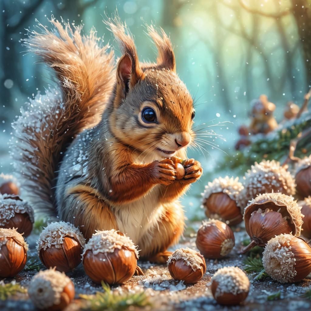 Cute Baby Squirrel in Enchanting Winter Wonderland  by @Margot