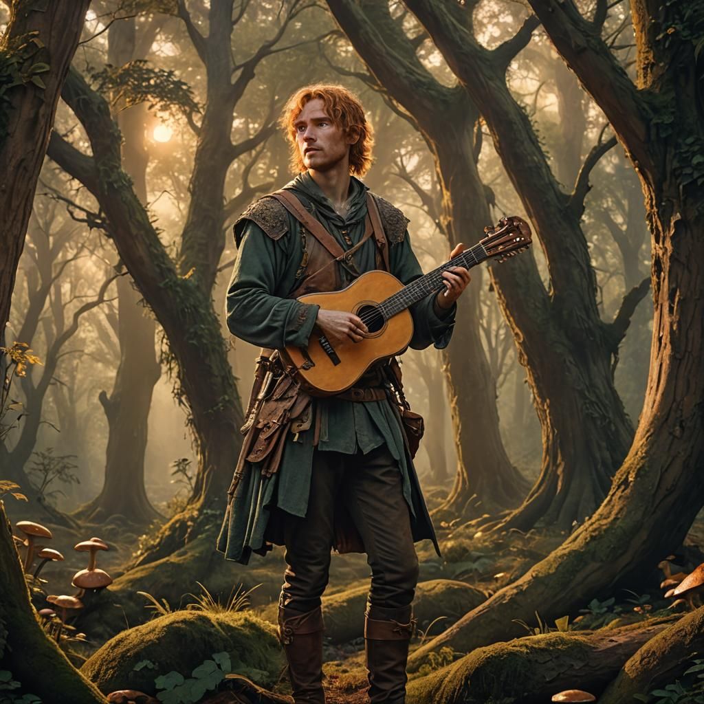 Kvothe in Mystical Forest: Epic Fantasy Portrait