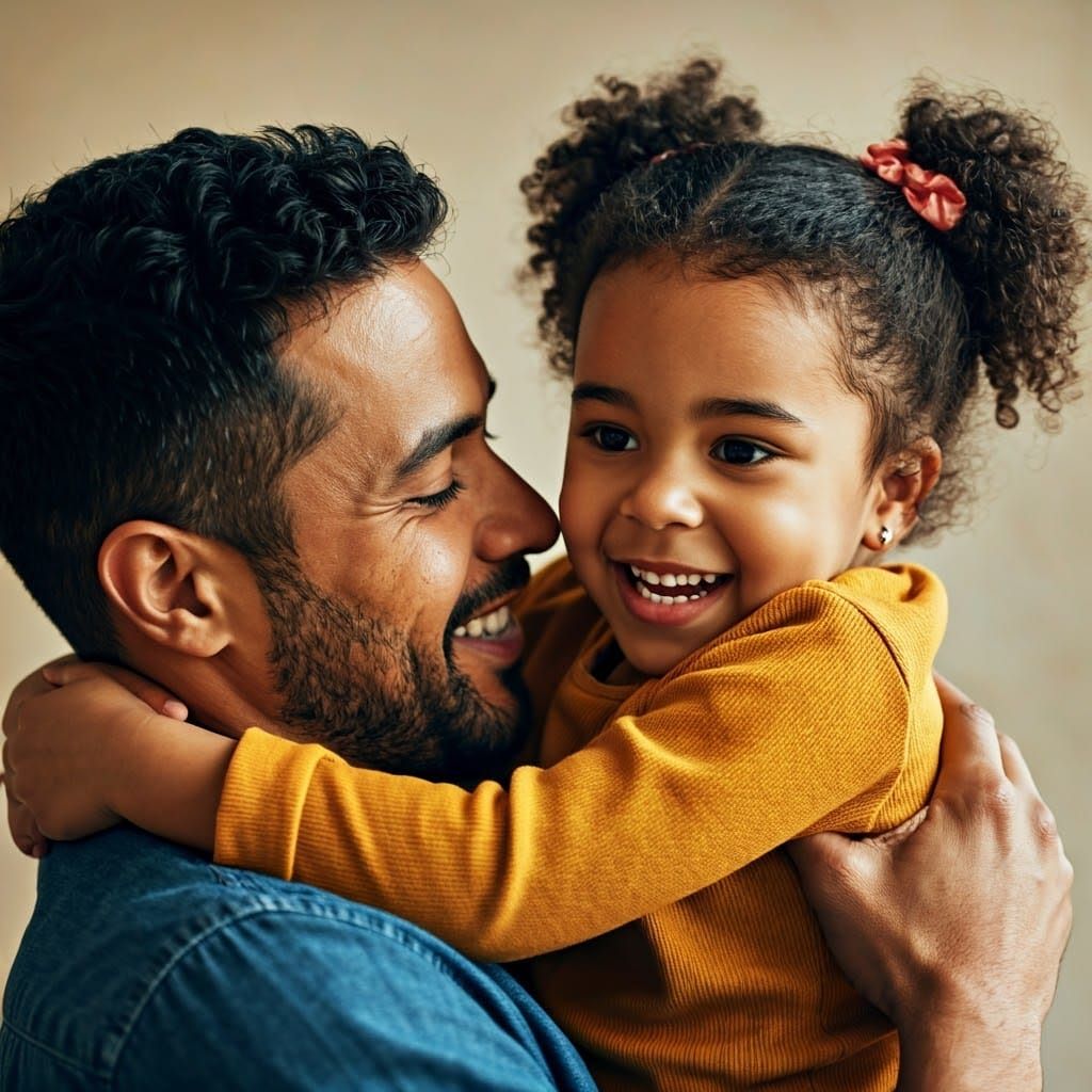 A Father's Gentle Embrace in Warm Studio Light
