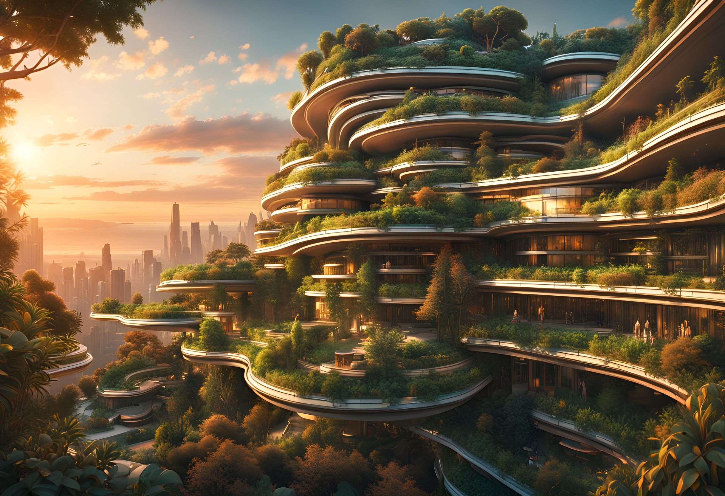 solarpunk futuristic city in harmony with nature, generative ai Stock  Illustration