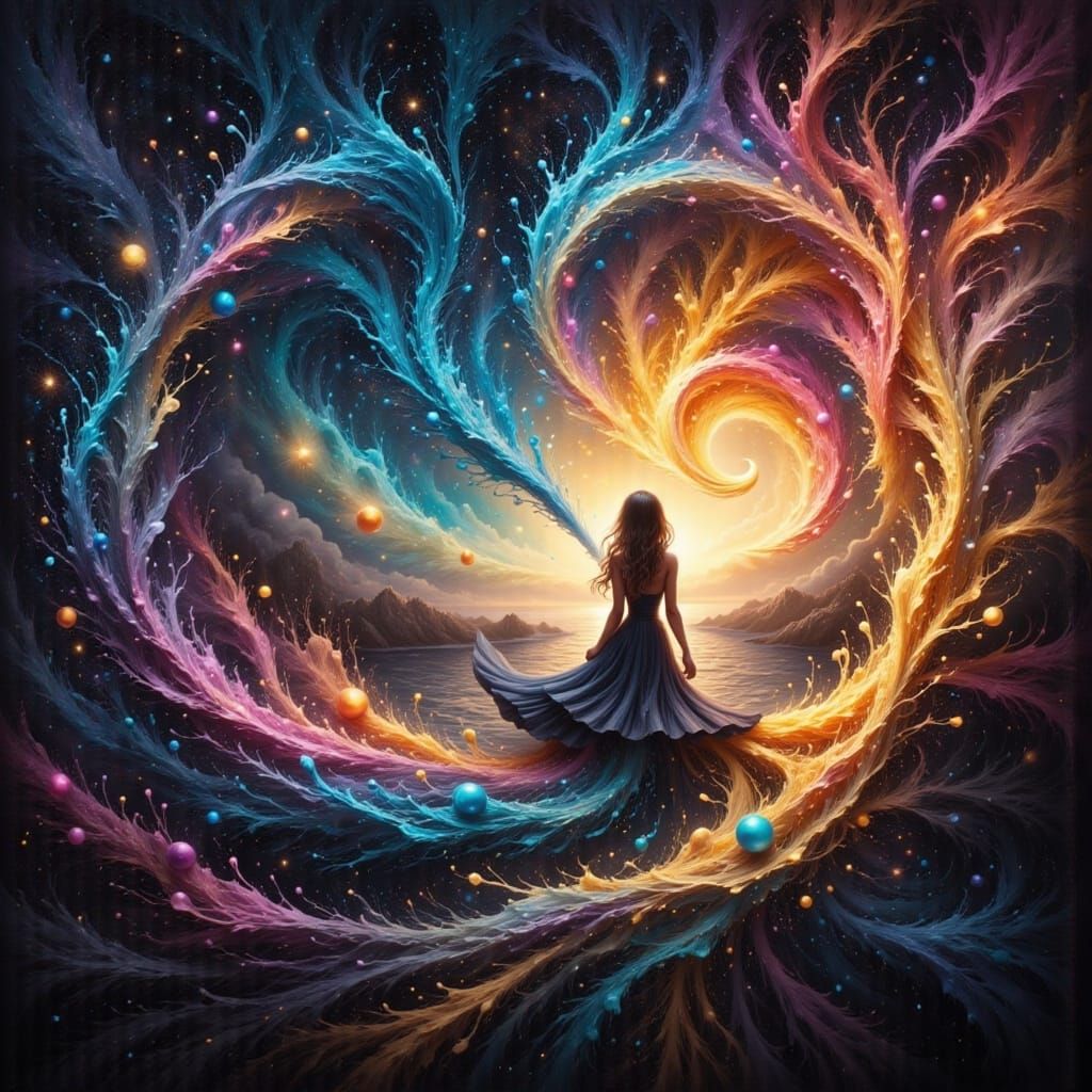 Gorgeous Woman Gazing at Horizon with Sparkle Glow