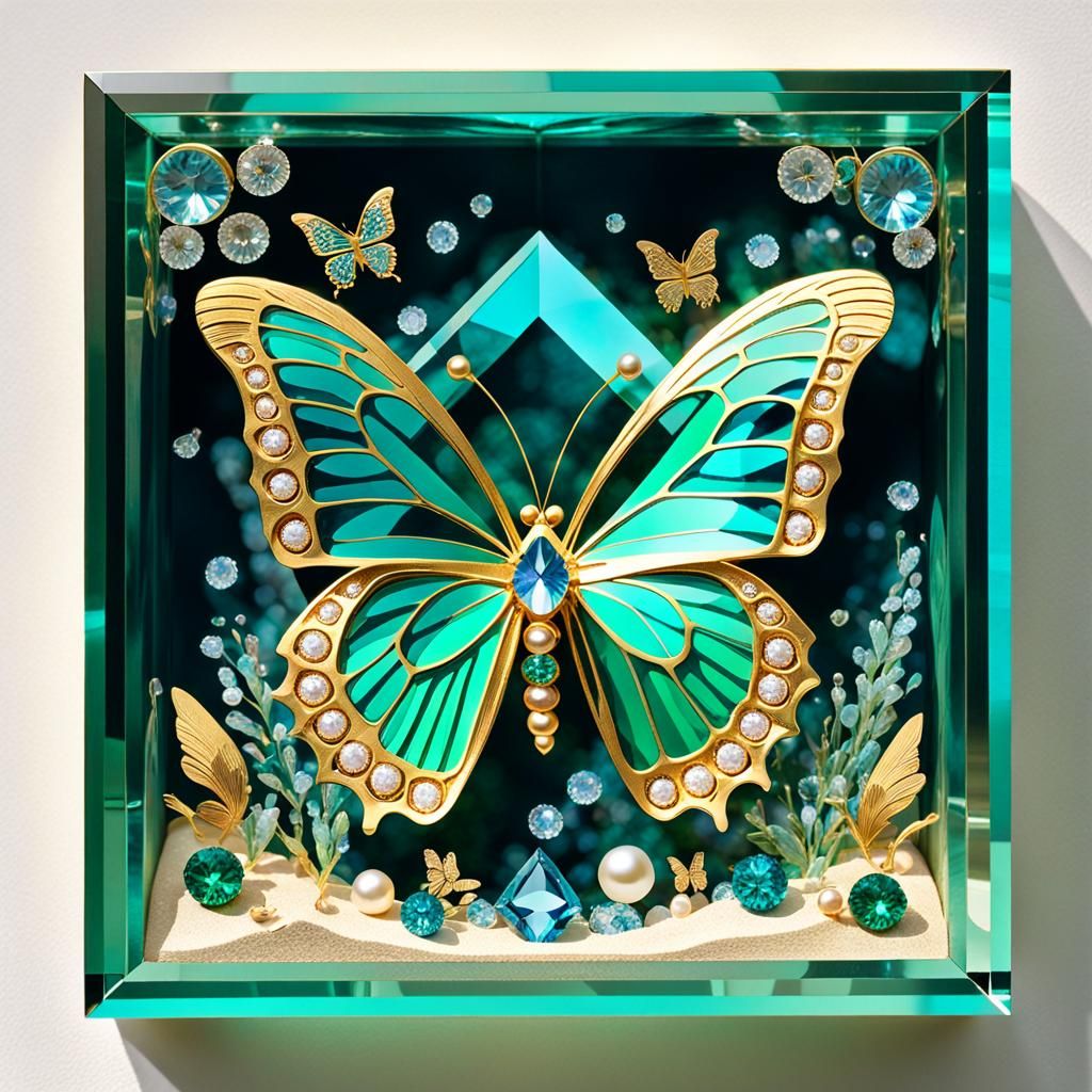 A crystal 3D shadow square box, inside is a hyper-photoreali...