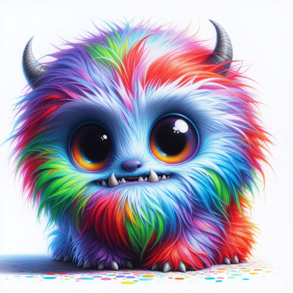 a color pencil illustration of a vibrant rainbow very fluffy...