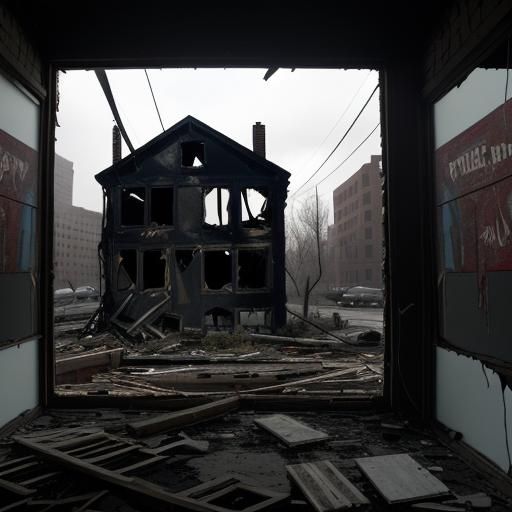 burned-out house