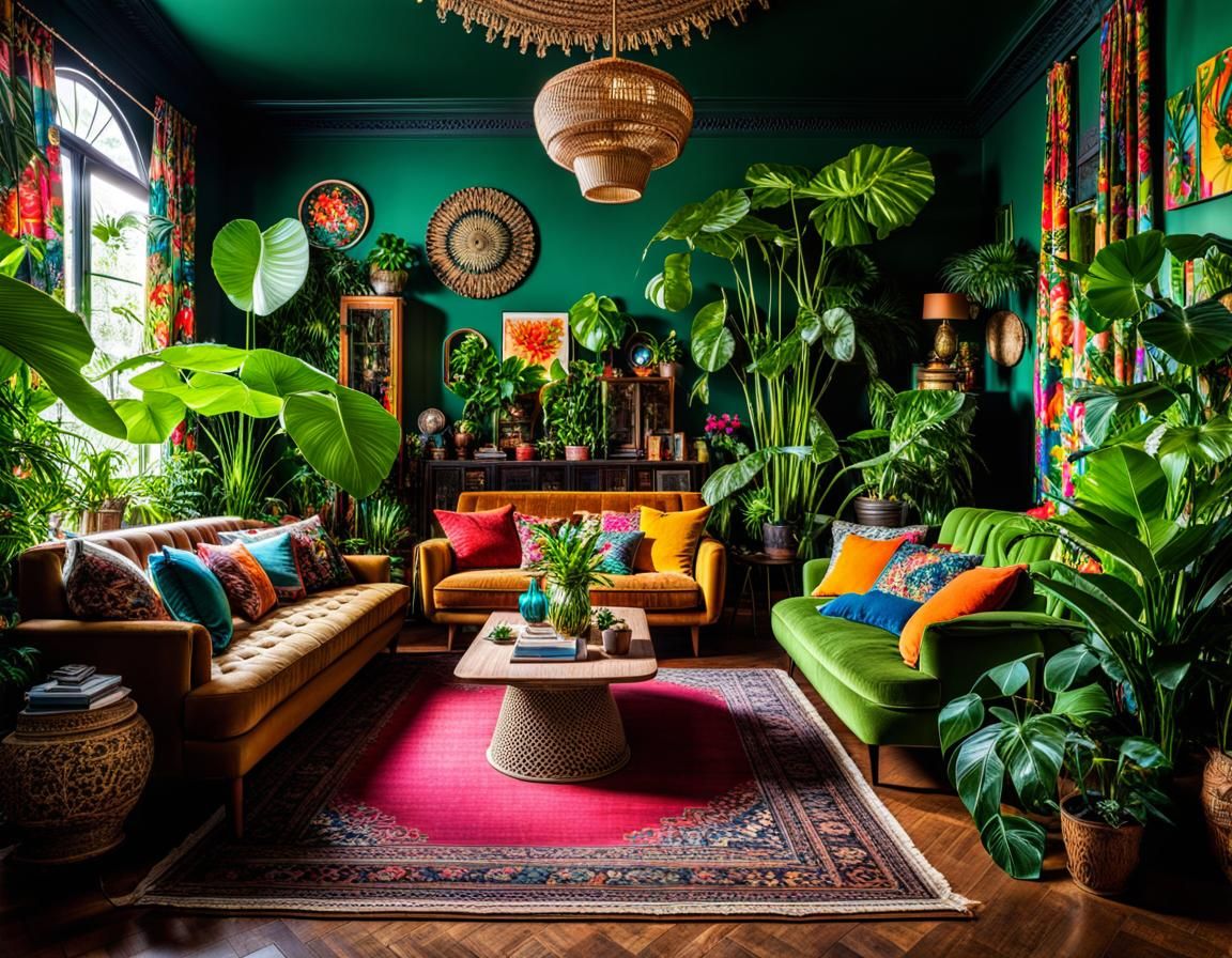 Maximalist style green living room - AI Generated Artwork - NightCafe ...