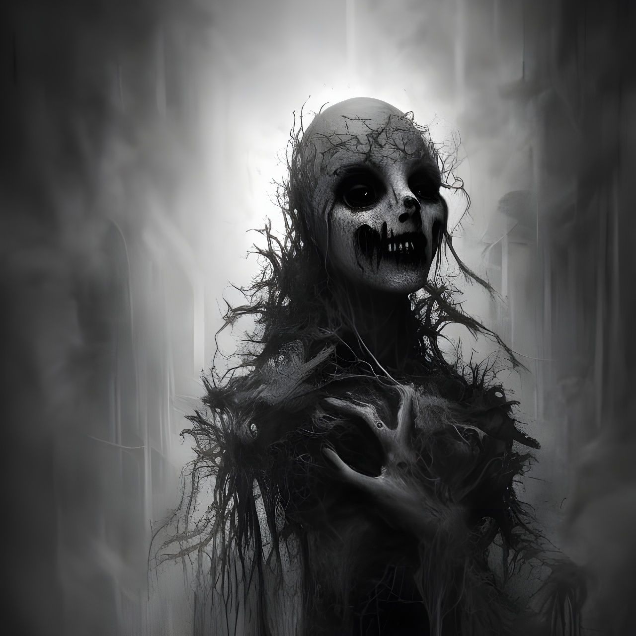 Black and white scary entity png