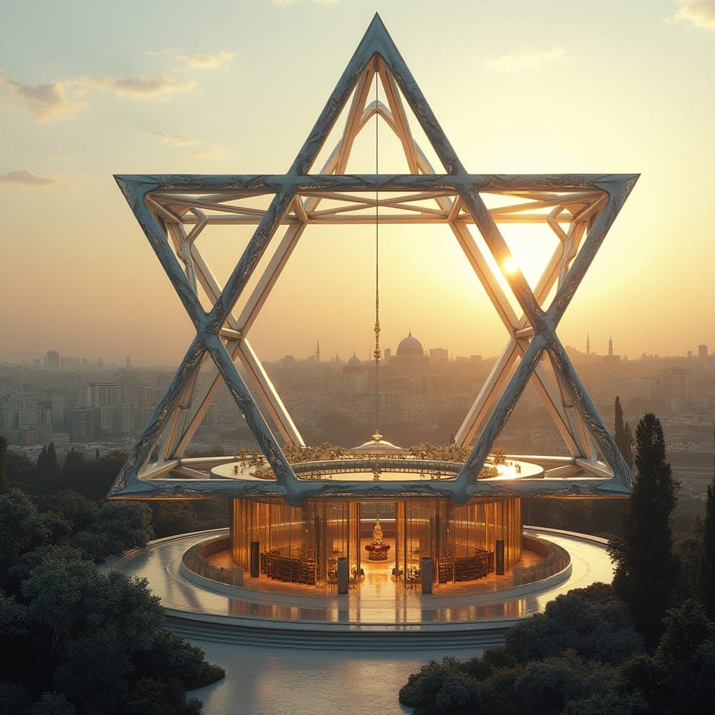 Futuristic Synagogue Overlooking Jerusalem at Golden Hour