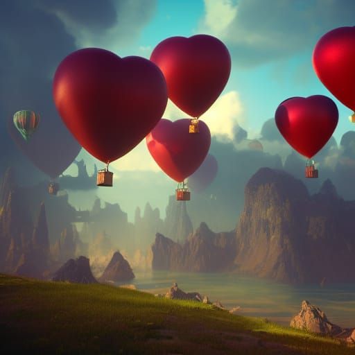 Heart balloons floating in the sky
