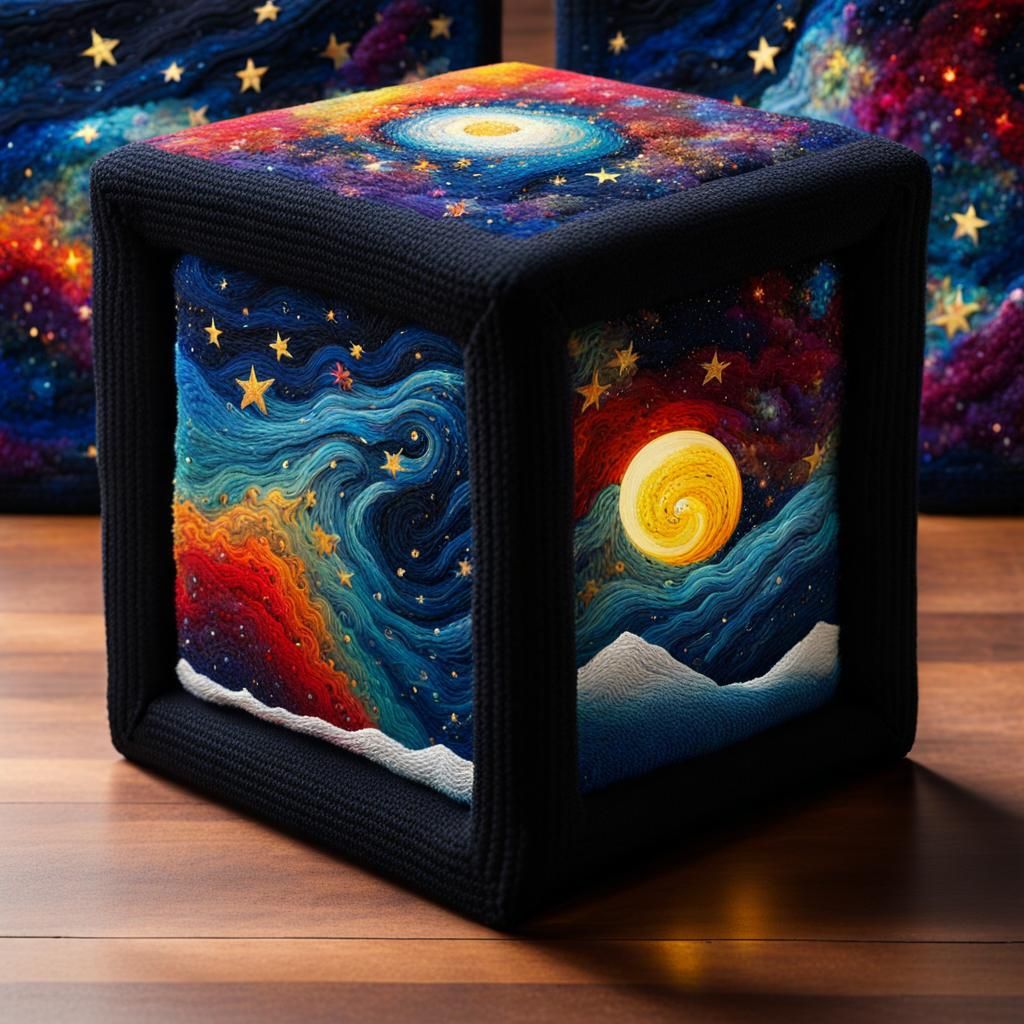 starry nights  in the form of a glass cube magical Knitted L...