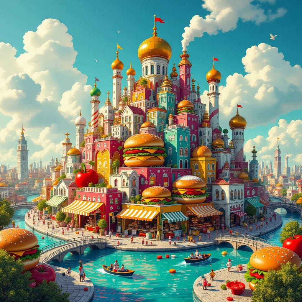 Intricate Food City Inspired by Digital Artists